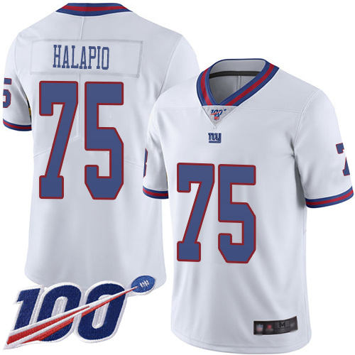 Men New York Giants 75 Jon Halapio Limited White Rush Vapor Untouchable 100th Season Football NFL Jersey